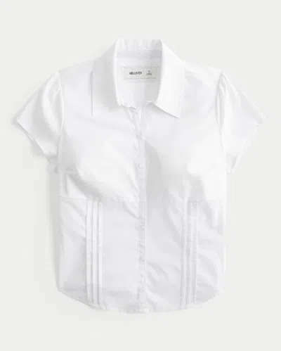 Hollister Short-sleeve Stretch Poplin Button-through Shirt In White