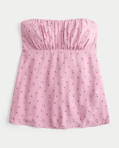 Hollister Easy Strapless Babydoll Top In Pink
