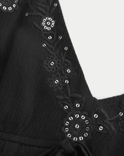 Hollister Crinkle Shine Flyaway Babydoll Top In Black