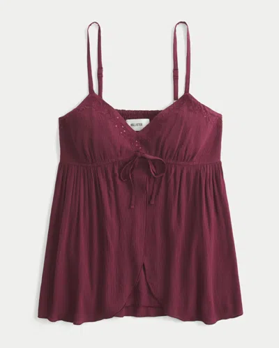 Hollister Crinkle Shine Flyaway Babydoll Top In Red