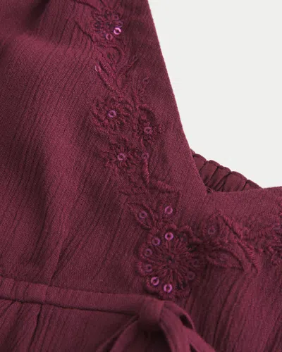 Hollister Crinkle Shine Flyaway Babydoll Top In Red