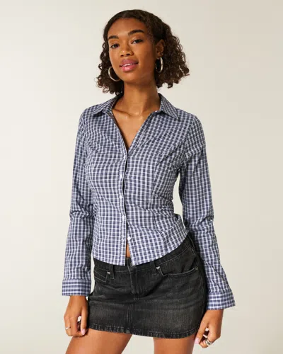 Hollister Stretch Poplin Button-through Shirt In Multi