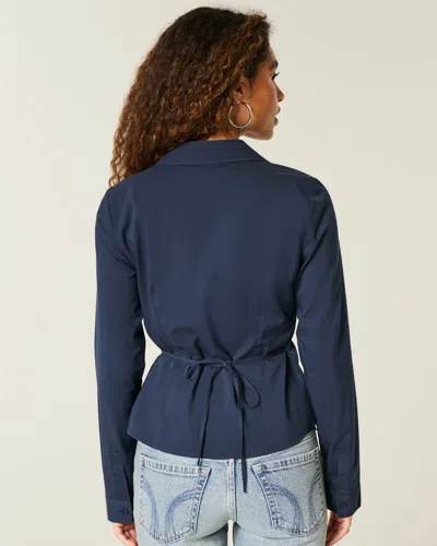 Hollister Stretch Poplin Button-through Shirt In Blue