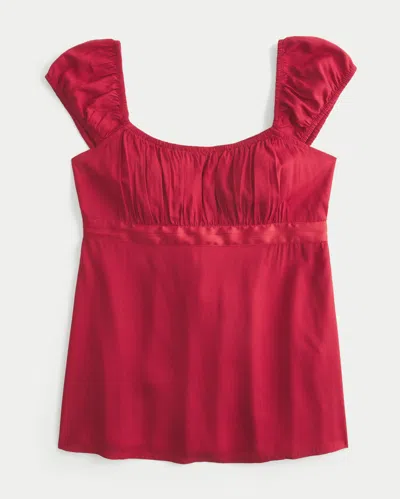 Hollister Easy Satin Tie Babydoll Top In Red