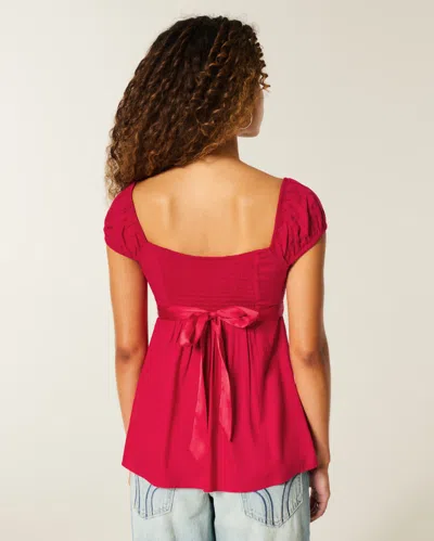 Hollister Easy Satin Tie Babydoll Top In Red