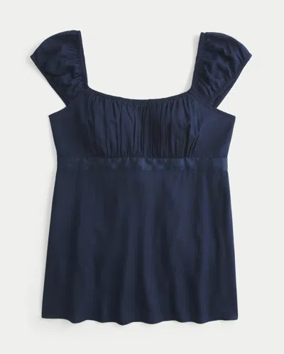 Hollister Easy Satin Tie Babydoll Top In Blue