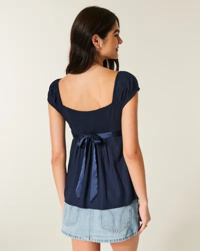 Hollister Easy Satin Tie Babydoll Top In Blue