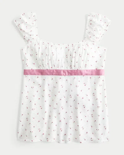 Hollister Easy Satin Tie Babydoll Top In White