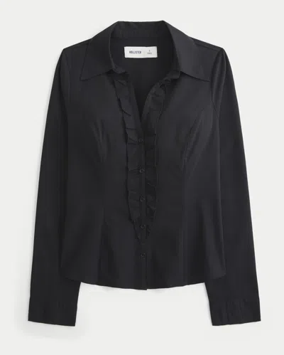Hollister Tuxedo-style Stretch Poplin Shirt In Black