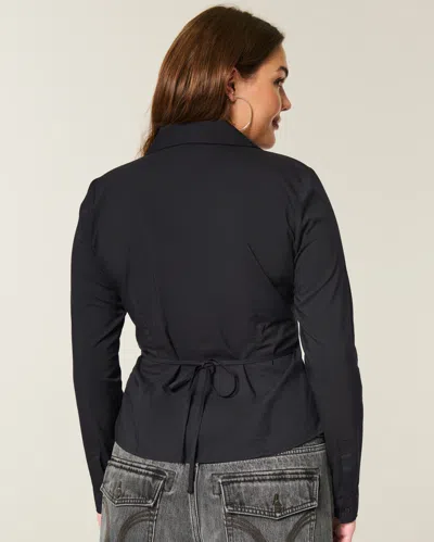 Hollister Tuxedo-style Stretch Poplin Shirt In Black