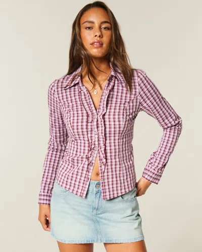 Hollister Tuxedo-style Stretch Poplin Shirt In Pink