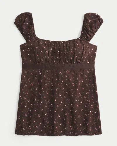 Hollister Easy Satin Tie Babydoll Top In Brown