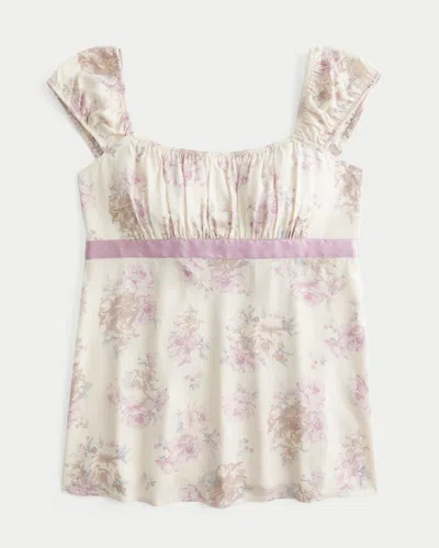 Hollister Easy Satin Tie Babydoll Top In Neutral