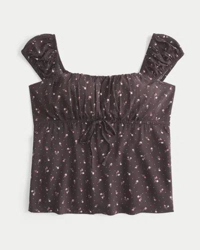 Hollister On/off-the-shoulder Scoop Babydoll Top In Brown
