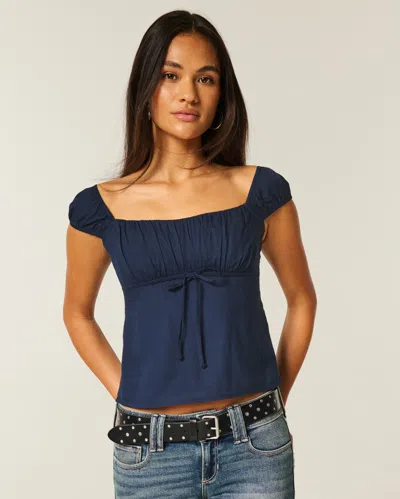 Hollister On/off-the-shoulder Scoop Babydoll Top In Blue