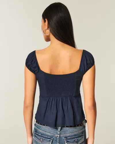 Hollister On/off-the-shoulder Scoop Babydoll Top In Blue