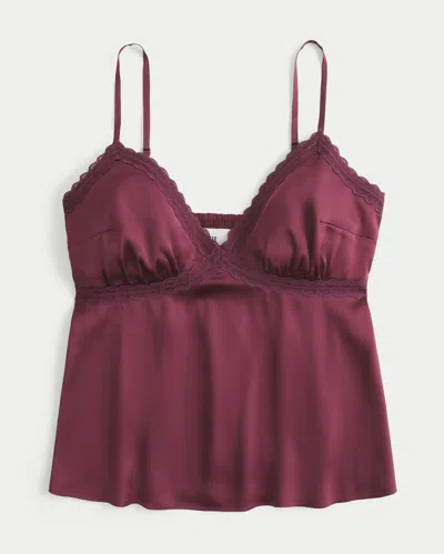 Hollister Easy Lace-trim Satin Cami In Red