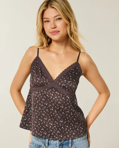 Hollister Easy Lace-trim Satin Cami In Brown