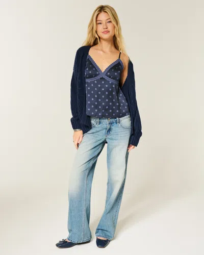 Hollister Easy Lace-trim Satin Cami In Blue