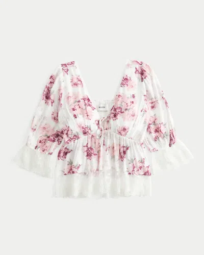 Hollister Three-quarter Sleeve Babydoll Top In White