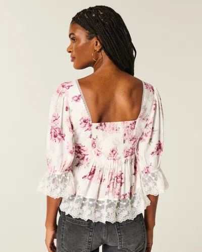 Hollister Three-quarter Sleeve Babydoll Top In White