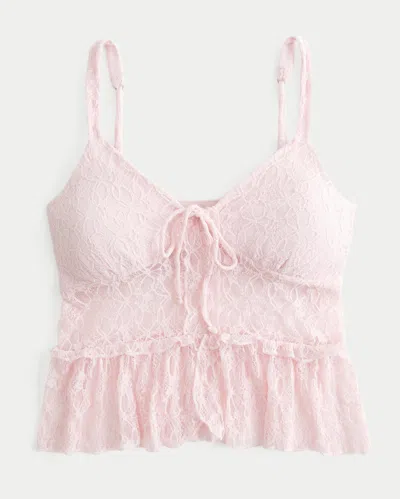Hollister Lace Ruffle Top In Pink