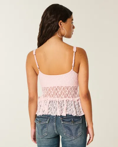 Hollister Lace Ruffle Top In Pink