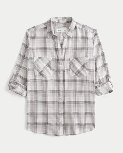 Hollister Oversized Flannel Shirt In Gray