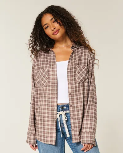 Hollister Oversized Flannel Shirt In Neutral