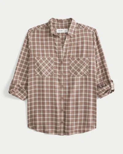 Hollister Oversized Flannel Shirt In Neutral