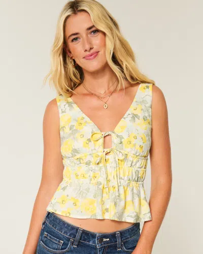Hollister Linen-blend Tie-front Peplum Top In Multi
