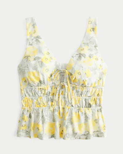 Hollister Linen-blend Tie-front Peplum Top In Multi