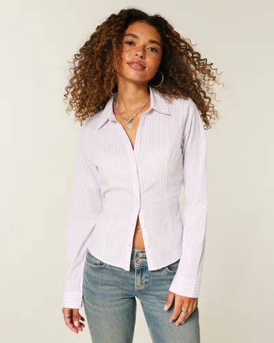Hollister Stretch Poplin Button-through Shirt In White