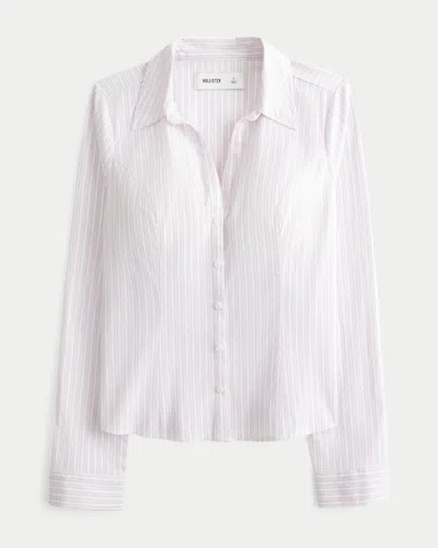 Hollister Stretch Poplin Button-through Shirt In White