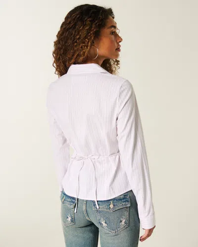 Hollister Stretch Poplin Button-through Shirt In White