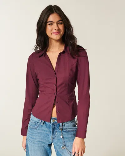 Hollister Stretch Poplin Button-through Shirt In Purple