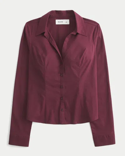 Hollister Stretch Poplin Button-through Shirt In Purple