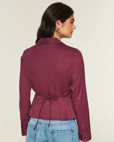 Hollister Stretch Poplin Button-through Shirt In Purple