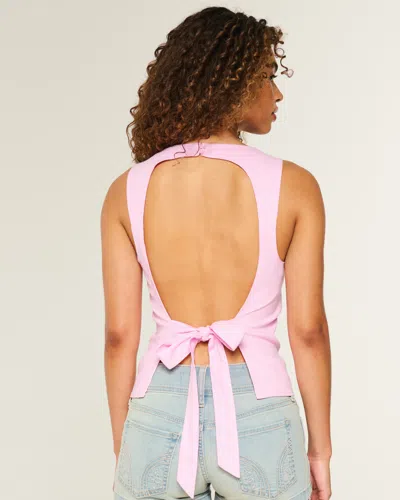 Hollister Linen-blend Open-back Top In Pink