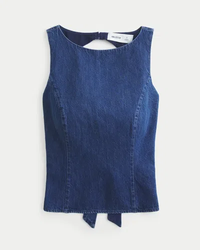 Hollister Denim Open-back Top In Blue