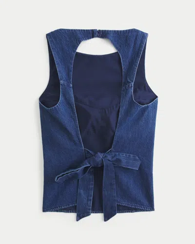 Hollister Denim Open-back Top In Blue