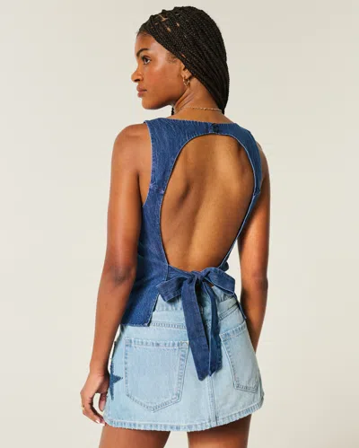 Hollister Denim Open-back Top In Blue