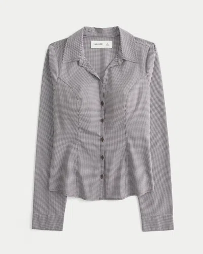 Hollister Button-through Poplin Shirt In Gray
