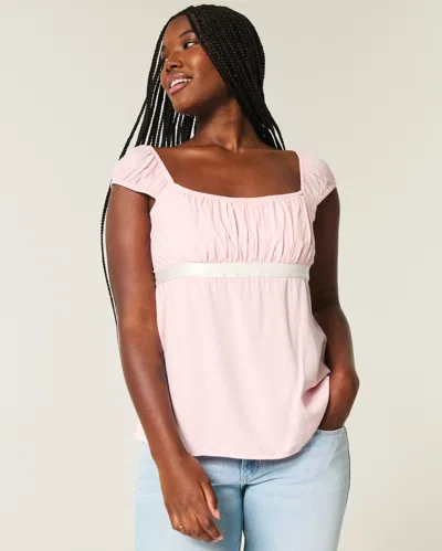 Hollister Easy Satin Tie Babydoll Top In Pink
