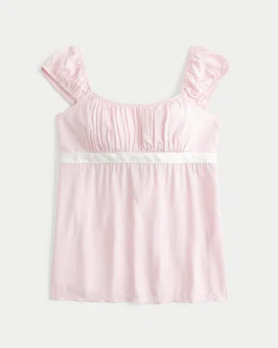 Hollister Easy Satin Tie Babydoll Top In Pink