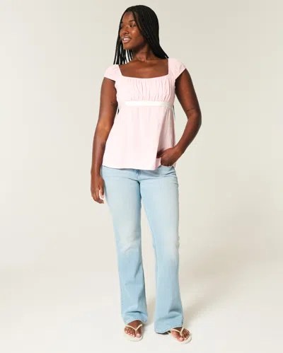 Hollister Easy Satin Tie Babydoll Top In Pink
