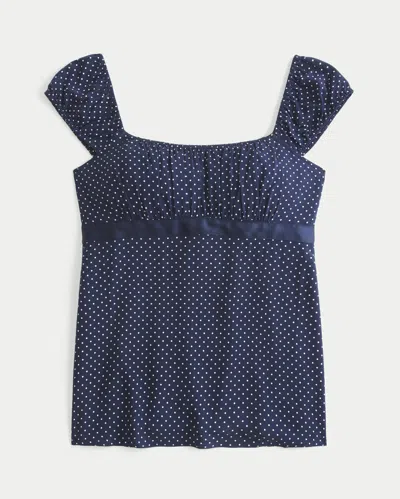 Hollister Easy Satin Tie Babydoll Top In Blue