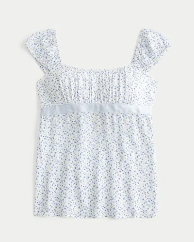 Hollister Easy Satin Tie Babydoll Top In Blue