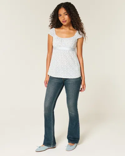 Hollister Easy Satin Tie Babydoll Top In Blue