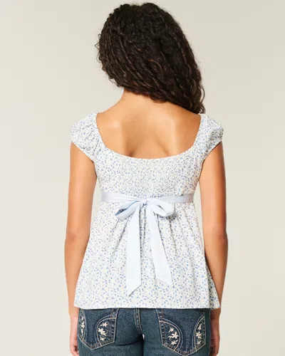 Hollister Easy Satin Tie Babydoll Top In Blue